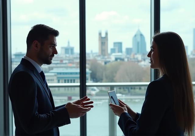 Two professionals in a mock interview setting